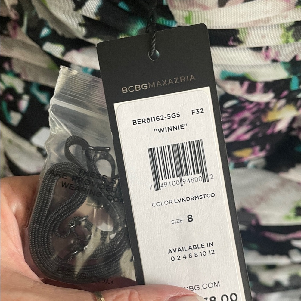 BCBGMaxAzria Strapless Ruched Bodycon Dress in Black, White, Pink & Teal - Picture 9 of 11